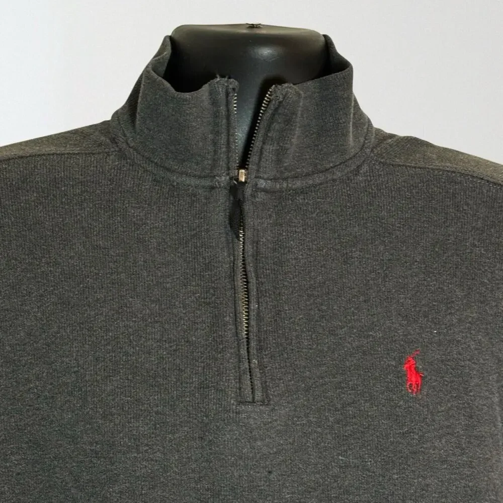 Polo Ralph Lauren Sweater Sweatshirt Sz XLarge Mens Charcoal 1/4 Zip 100% Cotton